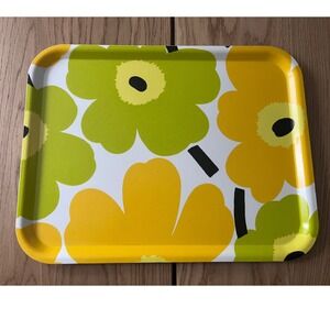 Marimekko Unikko Large Serving Tray Home 13x16.75 Yellow Green MCM Floral Retro